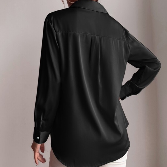 Satin White silky button up Boyfriend Work minimalist - Picture 16 of 16